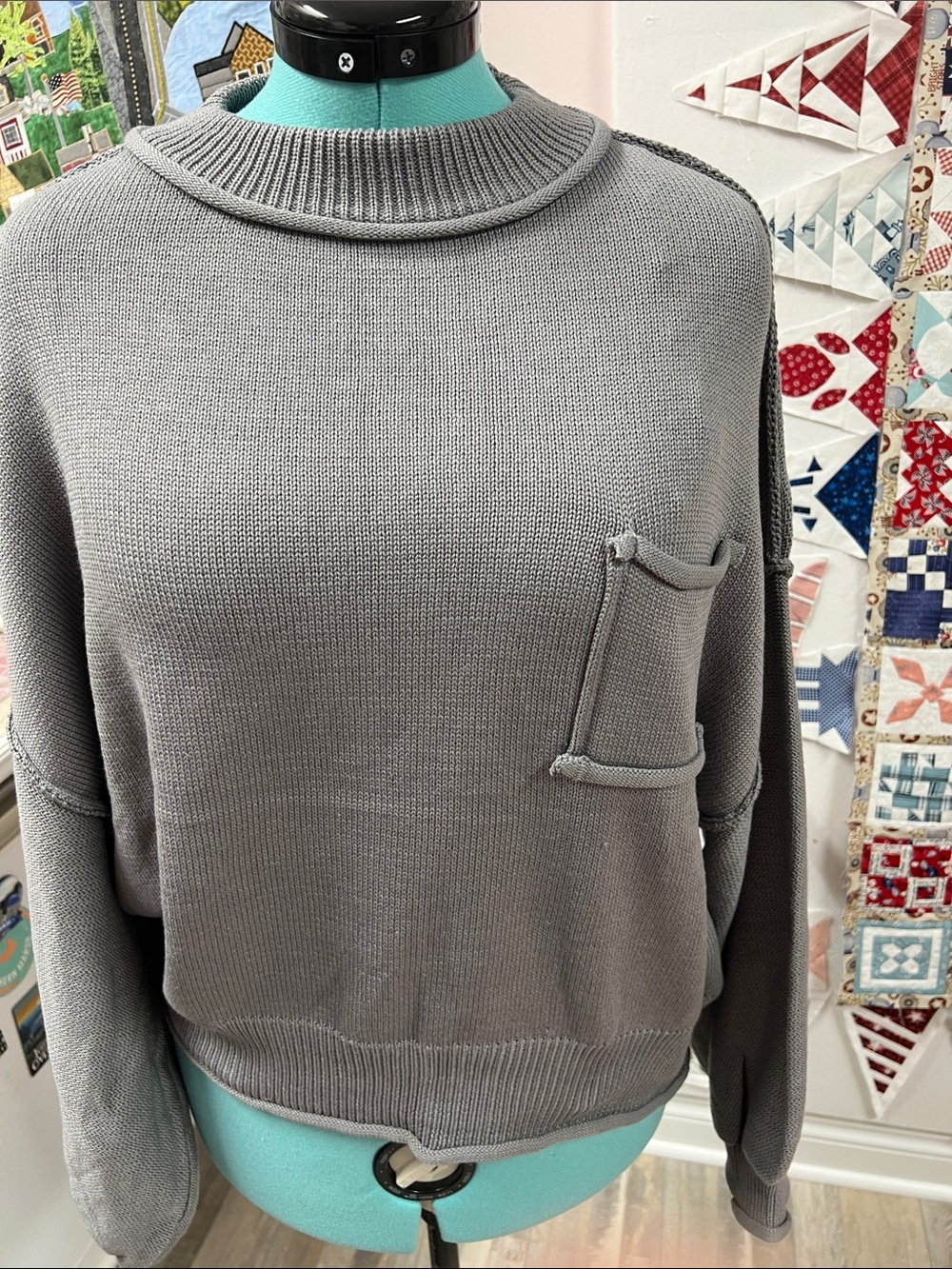 POL Gray Crewneck Pocket Sweater
